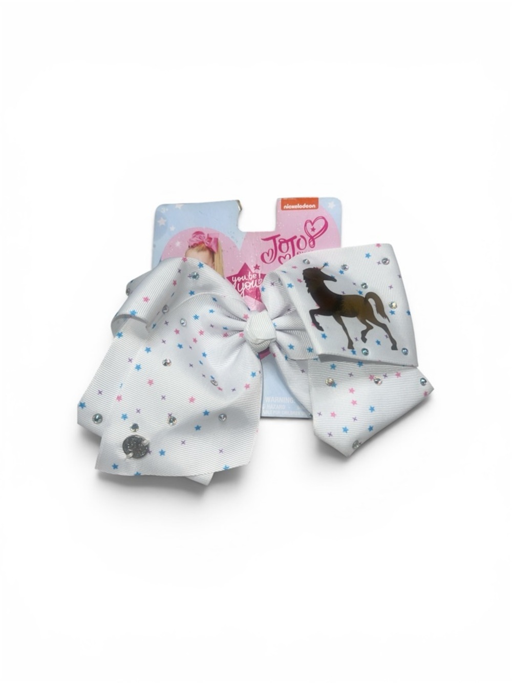 Nickelodeon White Star & Horse Print Hair Bow with Sparkle Accents